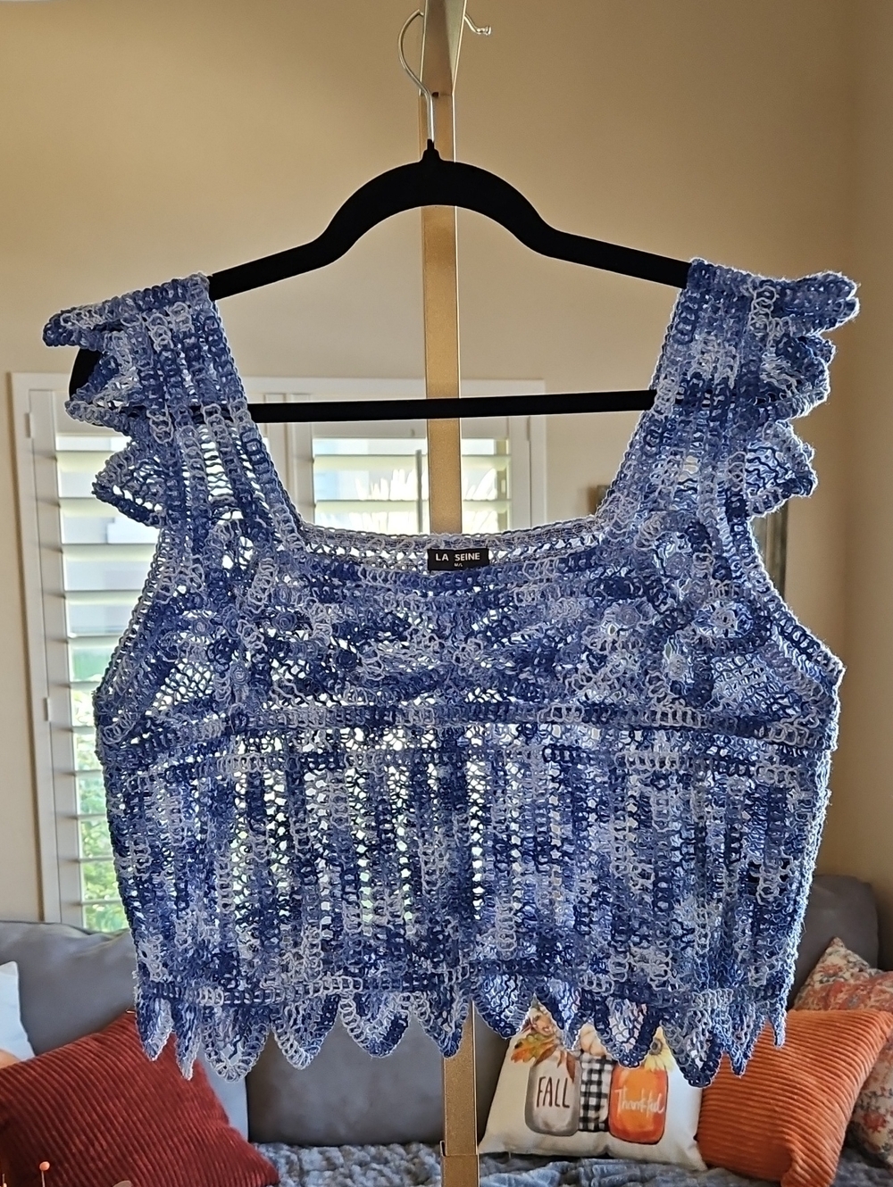 Blue Crochet Ruffle Crop Top - Picture 1 of 4